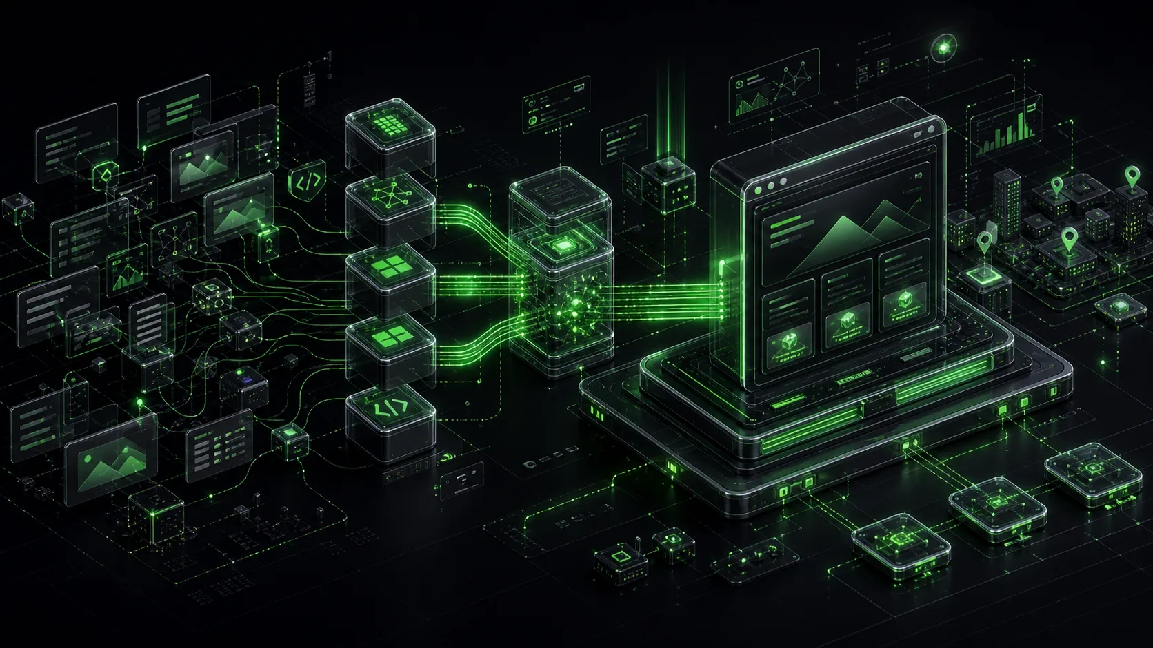 Isometric infrastructure cover for Quali sono i migliori strumenti per creare siti web con l'AI nel 2026?