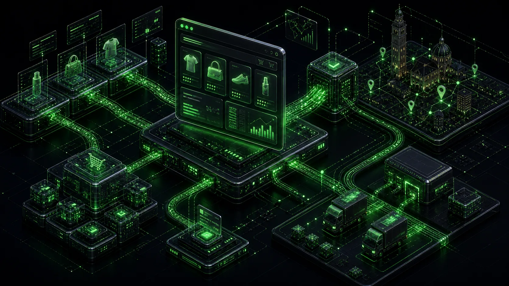 Isometric infrastructure cover for Realizzazione E-commerce a Vicenza: La Migliore Scelta per Vendere Online nel 2026