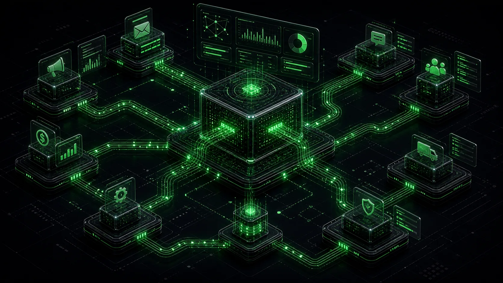 Isometric infrastructure cover for How I Run a 10-Person Business With Zero Employees