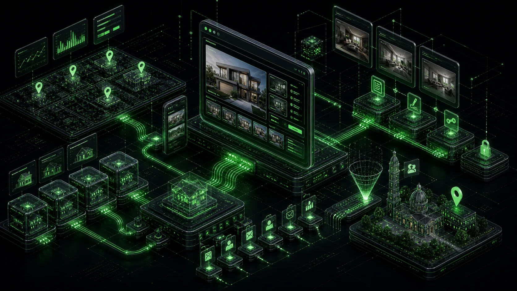 Isometric infrastructure cover for Il Miglior Sito Web per Agenzie Immobiliari a Vicenza (2026): Vendere Case più Velocemente